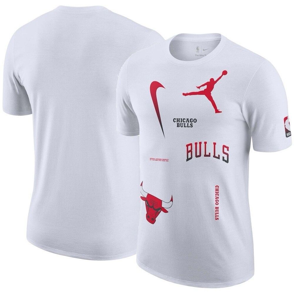 Nike Men's Chicago Bulls Jumpman Multi-Logo Graphic T-Shirt White XXL Loose Fit